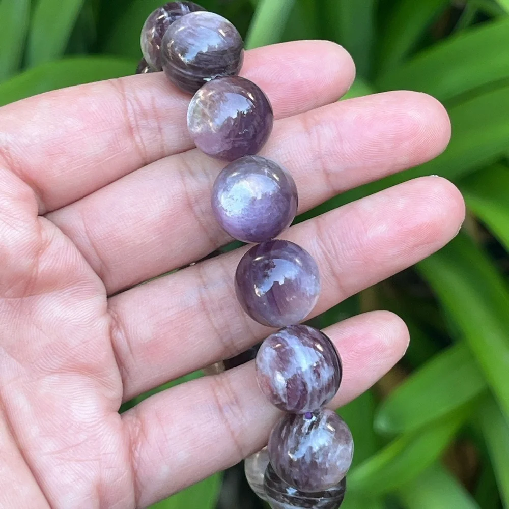 15mm chunky‎ stretchable flashy lepidolite bracelet